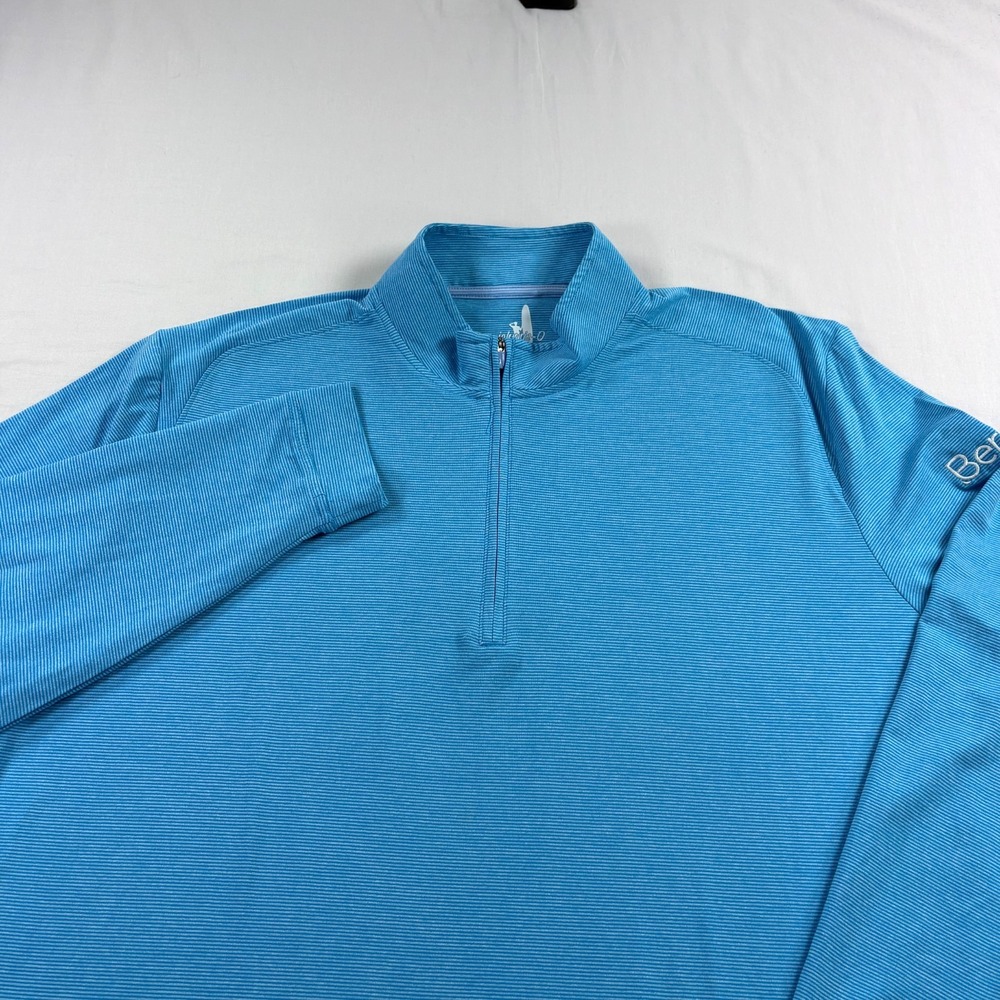 Johnnie-o Shirt Mens 2XL Blue Vaughn Striped 1/4 Zip Golf Pullover Performance
